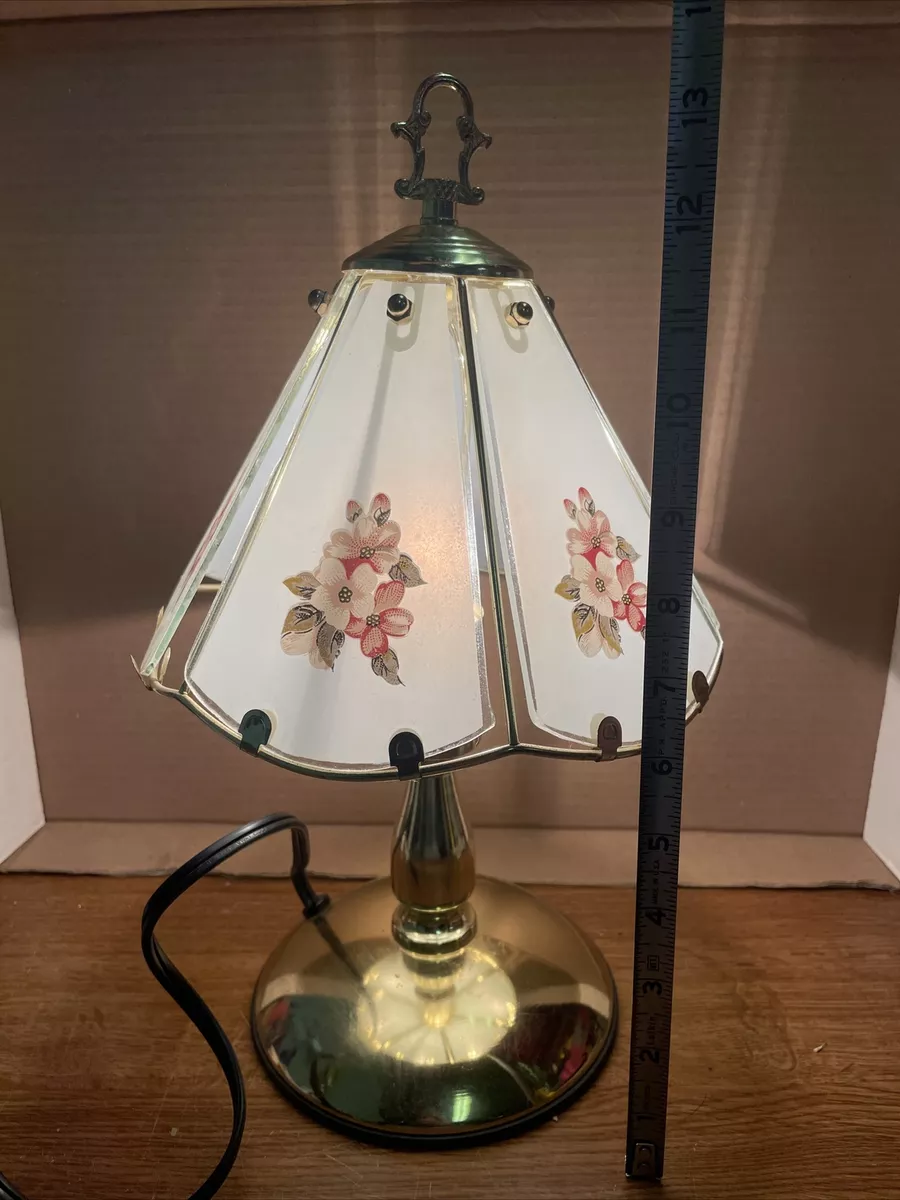 Vintage Small Mini Touch Lamp With Glass Panels Brass Tone With Primrose  Flowers