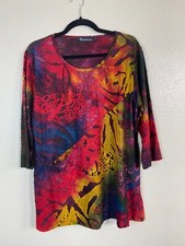 Creation Vibrant Abstract Womens Tunic Top size Large Stretch Artsy Lagenlook