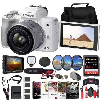 Canon EOS M50 Mark II Mirrorless Camera W/ 15-45mm Lens + 64GB Card + More