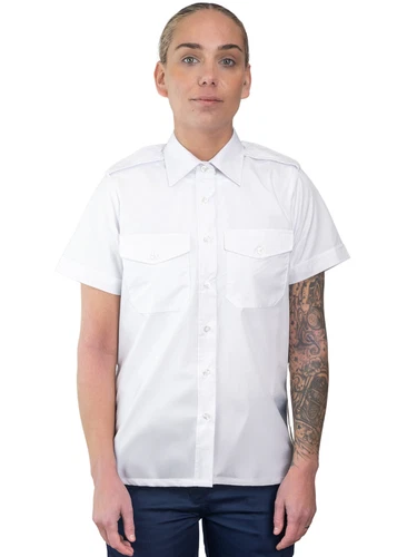 Ladies Pilot Shirt Short Sleeve White Formal Blouse Uniform Security Guard