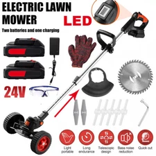 2 Battery Cordless Strimmer Grass Trimmer Electric Garden Edger Cutter w/ wheel