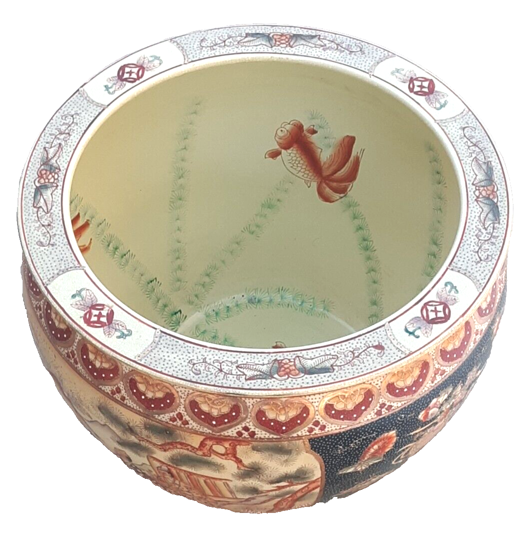 Large Japanese Satsuma Koi Fish Bowl Garden Pot Planter Mid Large Japanese Satsuma Koi Fish Bowl Garden Pot Planter Mid