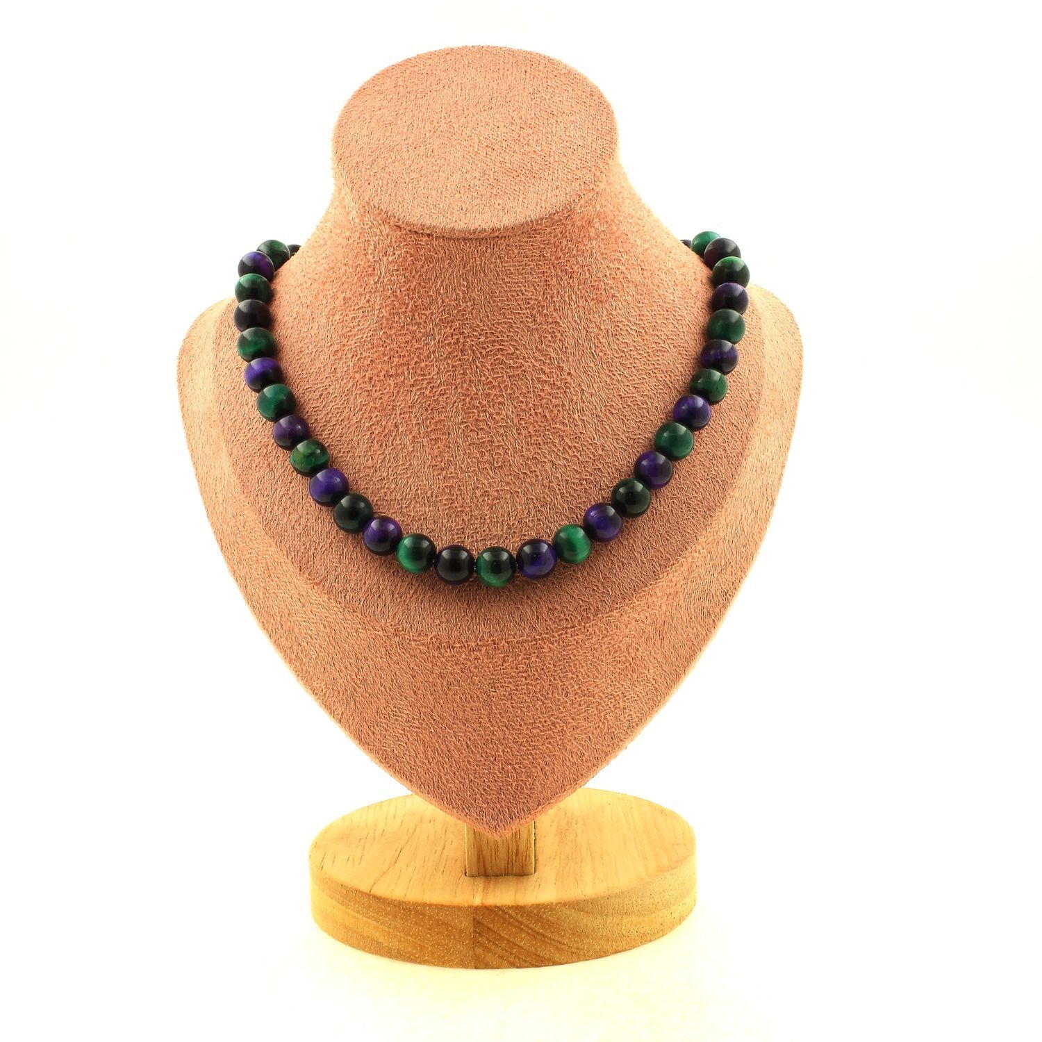 Collier Oeil de Tigre vert violet 8 mm le cadeau idéal en perles naturelles