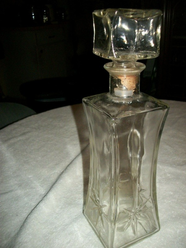 Vintage Clear Glass Liquor Decanter - Star Design on Each Side