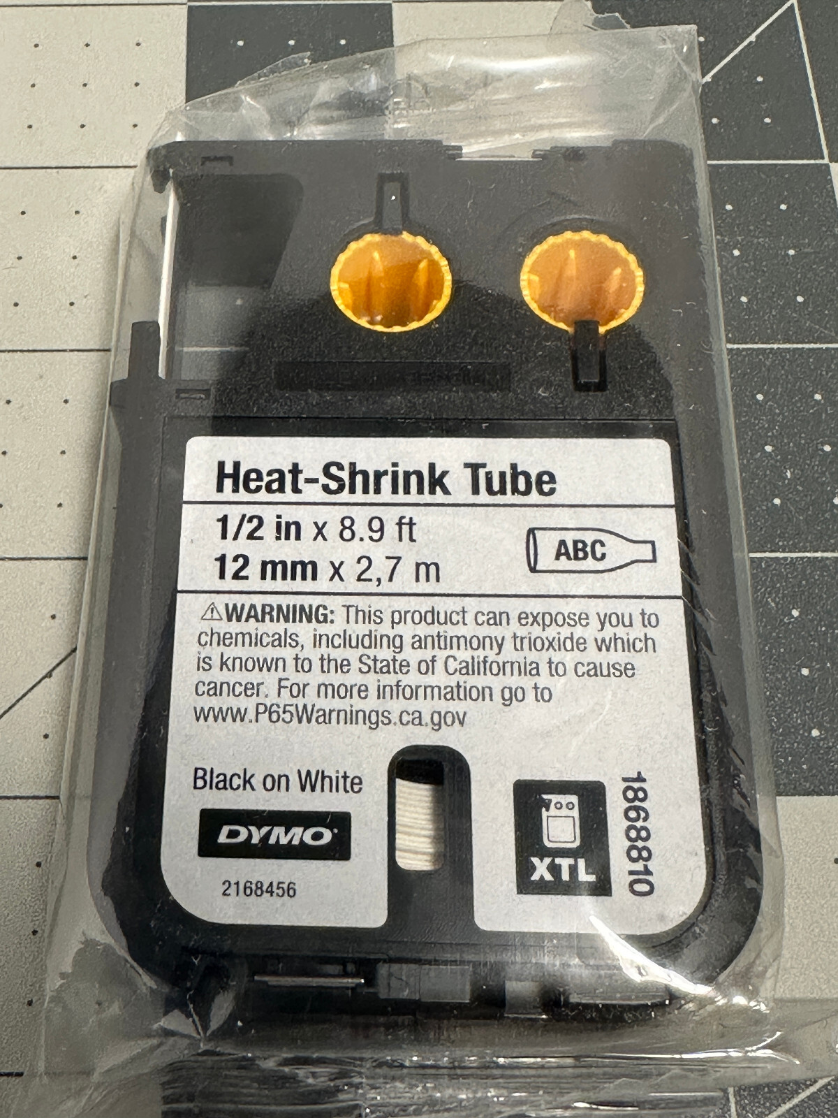 DYMO XTL HeatShrink Tube Labels 1/2" x 9.5 ft White/Black Print