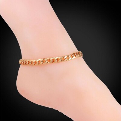 9ct 9k Yellow Gold Plated Curb Ring Sizeable ANKLE CHAIN ANKLET Gift  UK UK