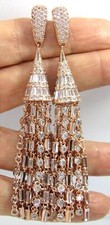Fallon $350 Monarch Deco Tuile Rose Gold Plated CZ Crystal Long Tassel Earrings