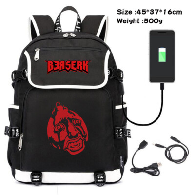 berserk laptop backpack Anime Berserk USB Backpack Teenagers Black Zip Schoolbag Mens Travel Laptop  Bag