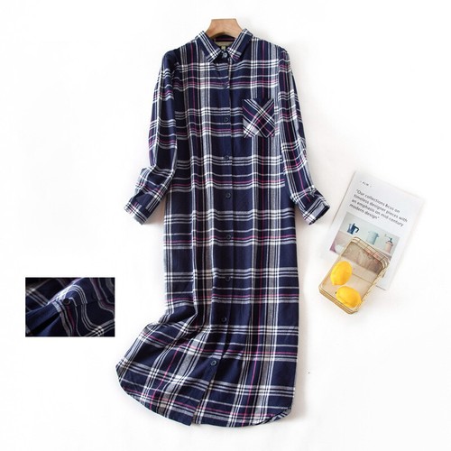 Ladies 100% Cotton Nightgown Womens Long Check Nightshirt Button UP Nightie 8-24 - Picture 31 of 38