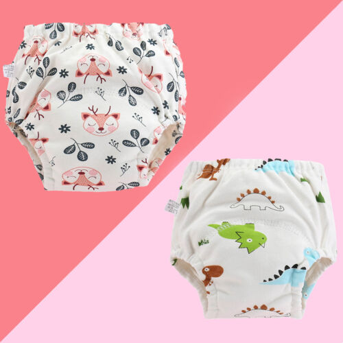 Pantalones de pañal para bebé 4 capas fuerte absorción de agua transpirable estampado elástico - Imagen 1 de 20