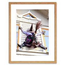 Witch Halloween House Crash Window Art Picture Framed Wall Art Print