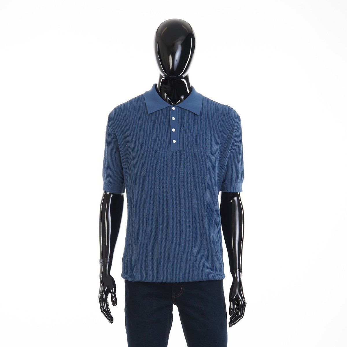 BRUNELLO CUCINELLI 1550$ Textured Rib Knit Polo - Oxford Blue