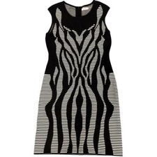Calvin Klein Women's Knit Bodycon Midi Dress Sz L Black & White Zip New Other