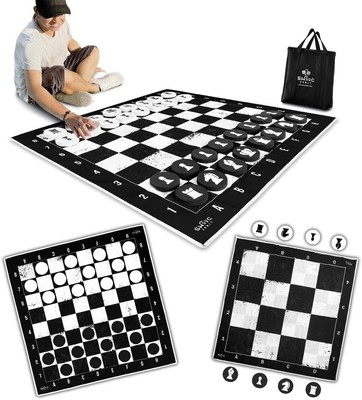 3-in-1 Giant Chess, Checkers & Chess Tac Toe Game - 4ft x 4ft Machine-Washable