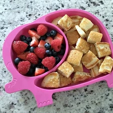 Sage Spoonfuls Sili Elephant Divided Toddler or Baby Suction PVC free Plate Pink