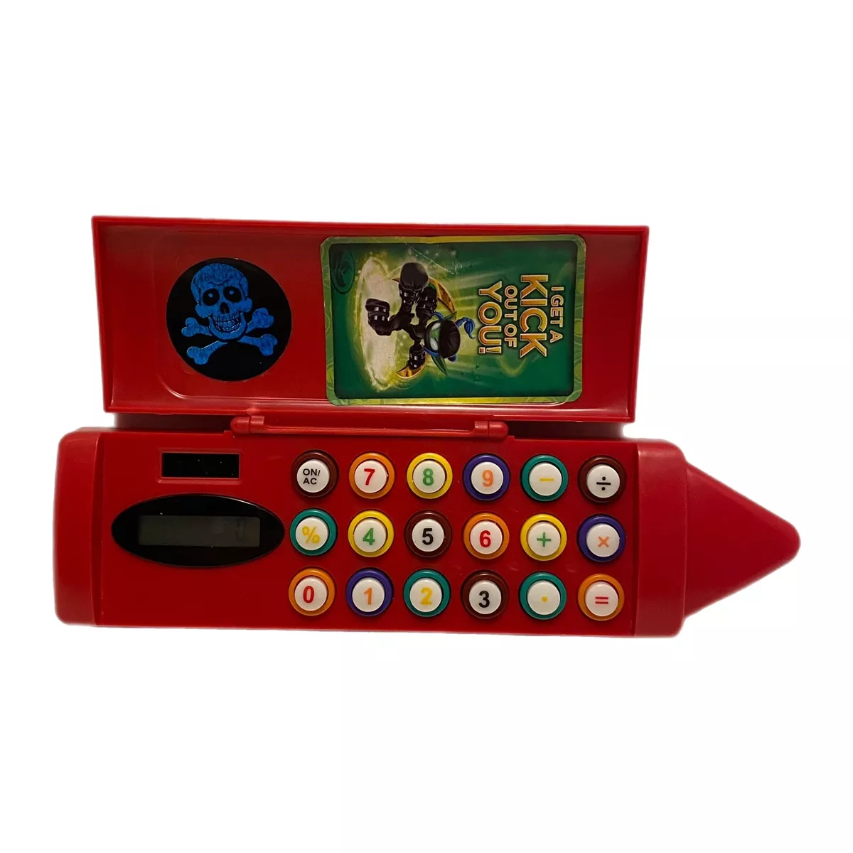 Crayon Shape Pencil Box Calculator - Red Pencil Case & Solar Calculator