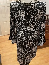 New without Tag Michael Kors Women Dress Black White Flower Flare 3/4 Sleeves