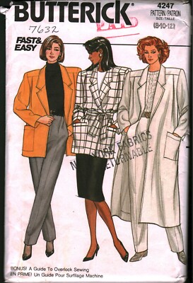 4247 Vintage Butterick SEWING Pattern Misses 1980s Loose Fitting Coat ...