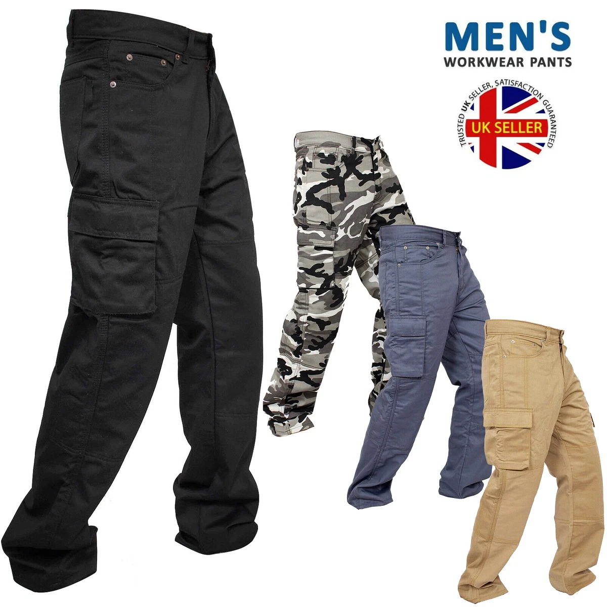 Mens Cargo Combat Work Trousers Pants Heavy Duty Work Wear Cargo Trousers  UK