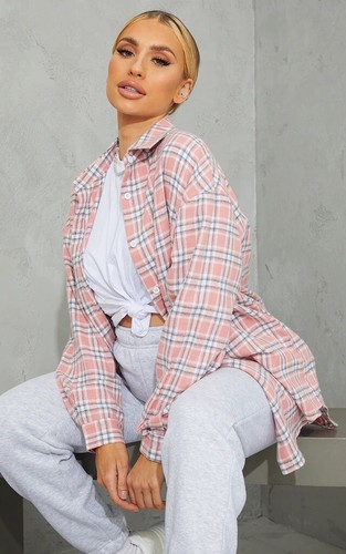 OVERSIZED PINK CHECK SHIRT / SIZE 6 (maternity) - Picture 3 of 5
