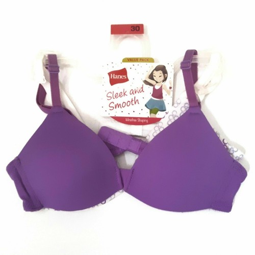 Hanes Girls Sleek and Smooth Bras Size 30 Wireless Shaping Purple White 2pk - Picture 6 of 6