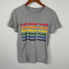 Walt Disney World Parks Rainbow Pride Lettering Gray Adult Shirt Size Small Top
