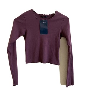 Brandy Melville Crop Cotton Purple On Long Sleeve Ruffle Trim Wynn Top Nwt Sz S Ebay