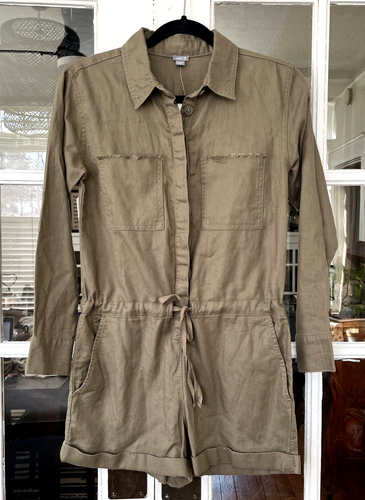 NWT Aerie Romper Shorts Jumpsuit Camo Green Long Sleeve Drawstring SZ XXS - Picture 2 of 6