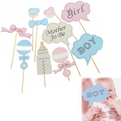 11x Baby Shower Photo Booth Requisiten Gender Reveal Party Selfie Kit Rosa Blau Grau