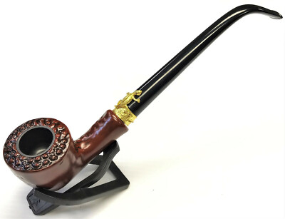 Eclipse Carved 9'' Churchwarden Tobacco Herb Smoking Pipe w/ Gift Box, PipM661