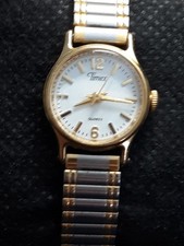 Timex Indiglo Ladies Watch Date White Dial Two Tone Flex Band 19mm 6.2" New Btry