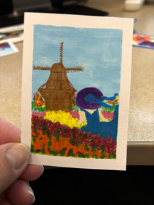 ACEO Original Dutch Windmill Tulip Garden Hand Painted by TheArtsyDispatcher