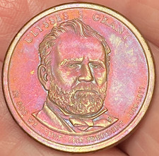 2011-D ULYSSES S. GRANT PRESIDENTIAL DOLLAR Red/Rainbow Toned  Coin  #14