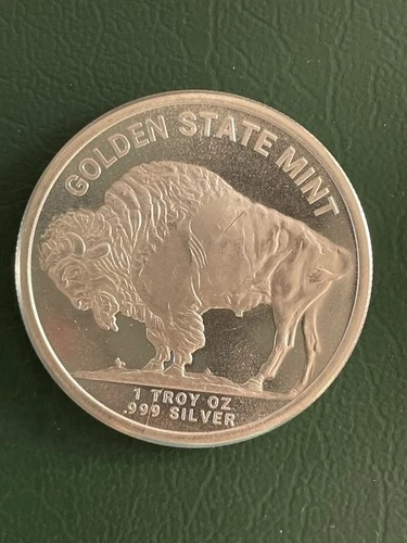 One Troy Oz Silver Coin With GSM Buffalo on One Side, Indian Head On The Other