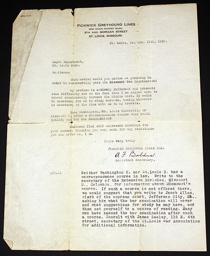 Pickwick Greyhound Lines Official Business Letter St. Louis Missouri 1929