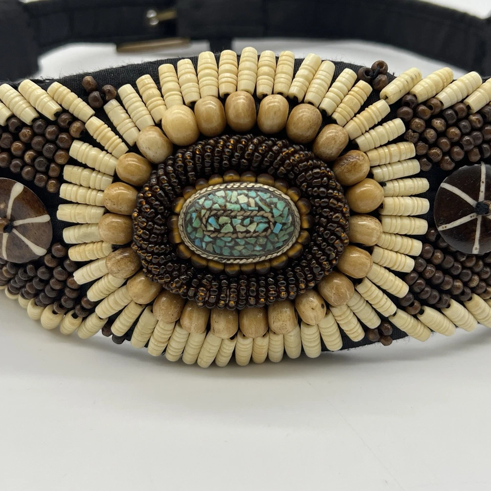 Vintage Boho  Belt Handcrafted In India  Wood Beaded,Stone sash Wms Size M/L - Image 2 of 4