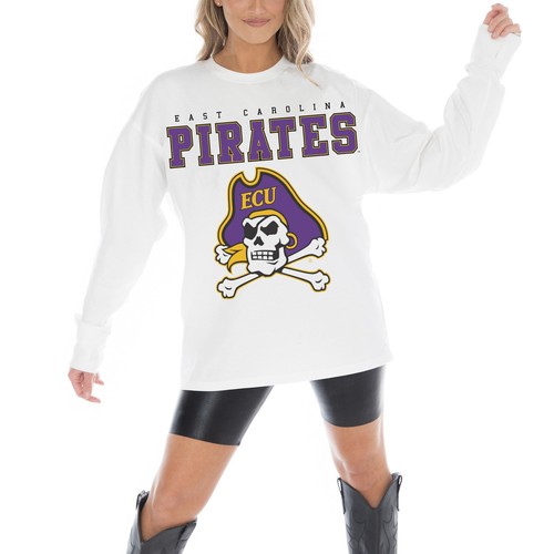 Women's Gameday Couture White ECU Pirates Big Goals Oversized Long Sleeve