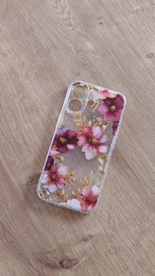 iPhone 17 Hülle Transparent Blumen Pink Gold   Silikon Case Floral Design Slim