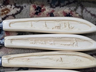 Henley & Co Solingen Germany Stainless Knife Set 6 Alaska Scenes Sled Dogs Bear