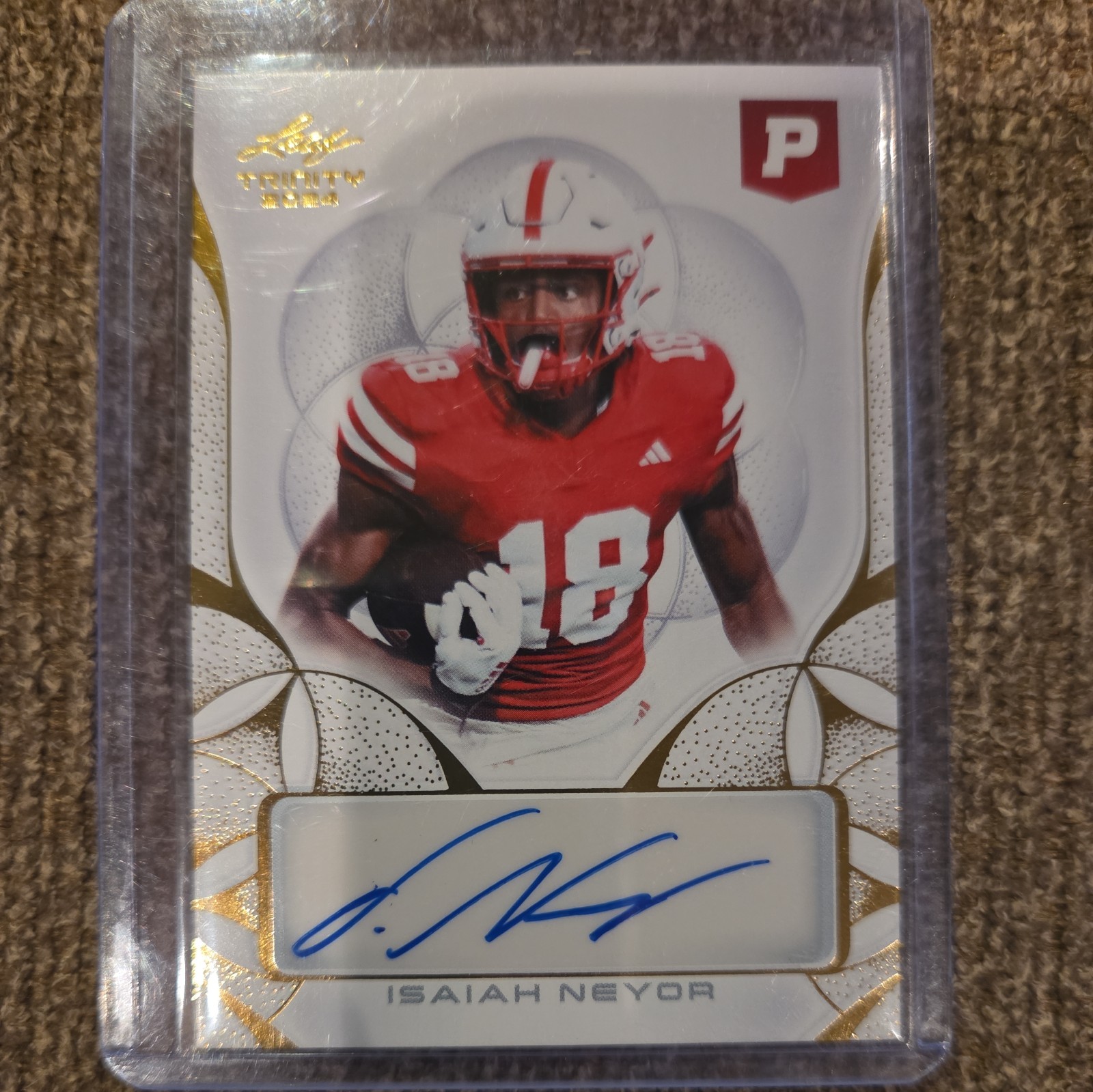Isaiah Neyor 2024 Leaf Trinity gold signed Auto Nebraska Packers BA-IN1
