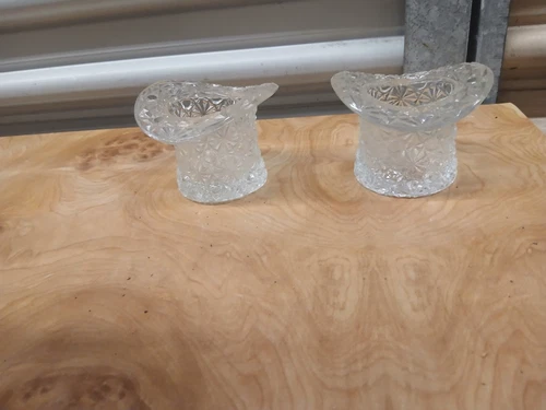 Pair Of Collectible Vintage Fenton Glass Daisy Button Top Hat Candle Holders.