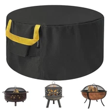 Fire Pit Cover Round - Waterproof 600D Heavy Duty Round Patio Fire Bowl Cover