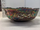 Antique Large Dugan Carnival Glass Banana Fruit Bowl with Cherries Amethyst Gold