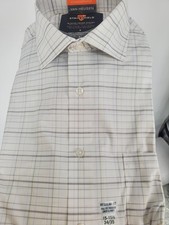Van Heusen Dress Shirt Mens M 15-15.5 34/35 White Plaid Stain Shield Stretch