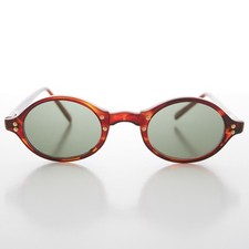 Brown Small Oval Vintage Sunglass with Green Lens - Harley