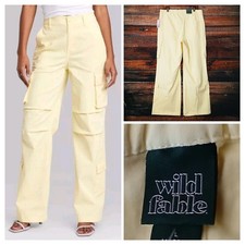 Wild Fable Cargo Pants Size L 35X31 Wide Leg High Rise Light Yellow Stretch NWT