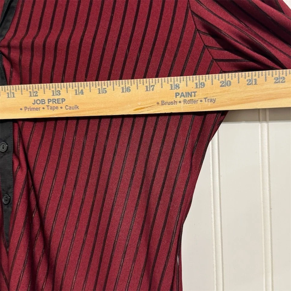 Blusa de moda Bug para mujer XL borgoña a rayas con botones manga larga Foto 4 de 4