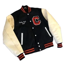 1975 Cooley High Black Wool and White Leather Varsity Men's Letterman Jacket