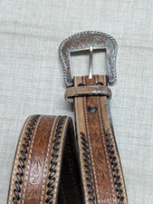vintage ARIAT buckle belt TOOLED cowhide leather 32 brown WESTERN cowboy LACED