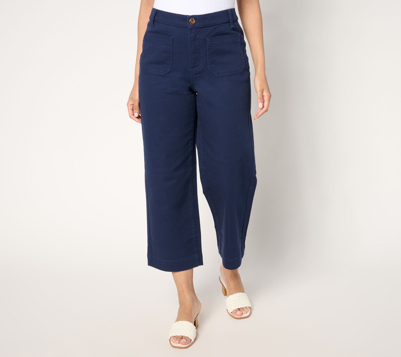 Denim & Co. Women's Petite Pants 8P Twill Wide Leg Crop Pant w Blue A682324